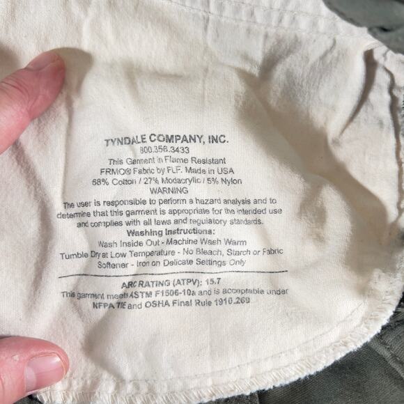 Tyndale FRMC Utility Pant Men 34W 31L Army Green Flame Resistant Electric Safety - Picture 12 of 16